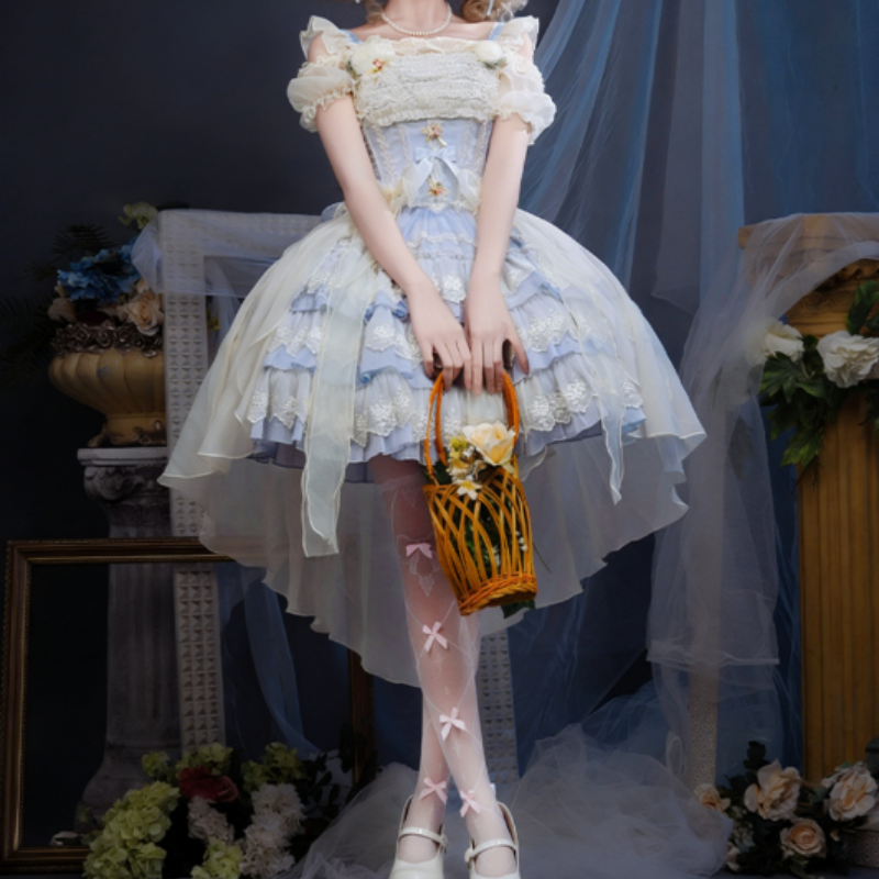 Robe Lolita courte balletcore, manches courtes avec volants, style sweet frais