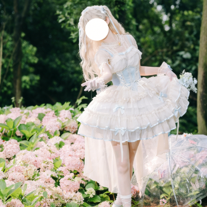 Robe Lolita Style Ballet Court Manches Courtes Dentelle Jupe à Multi couches