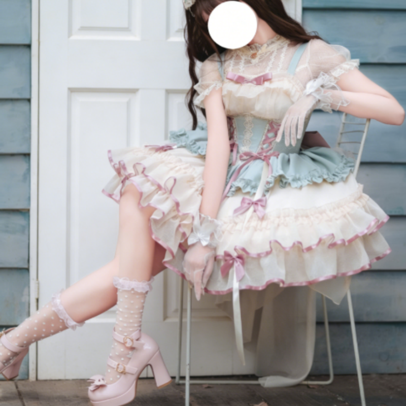 Robe Lolita Style Ballet Court Manches Courtes Dentelle Jupe à Multi couches