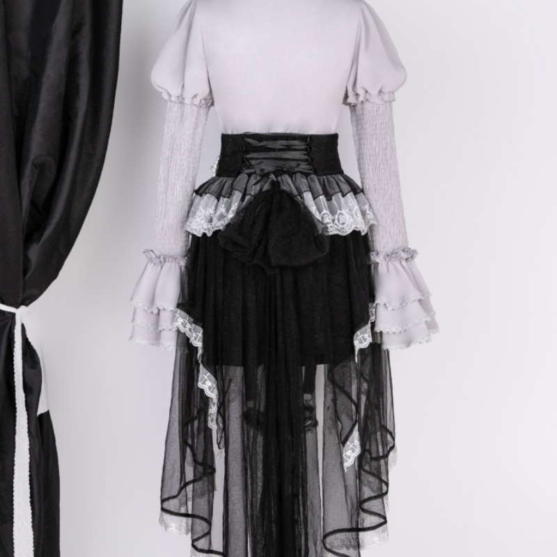 Ensemble Gothique Lolita Noir Élégie Robe à Volants Corset Style Sombre Raffiné