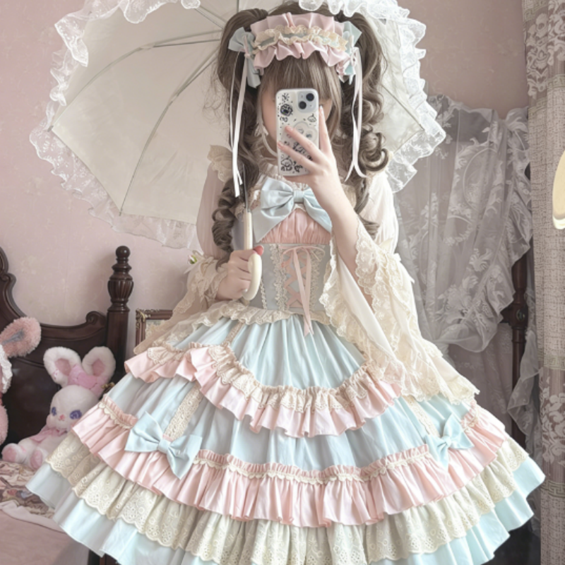 Robe Lolita Sweet à Volants et Nœuds Papillon Parfaite pour les Théâtres de Thé