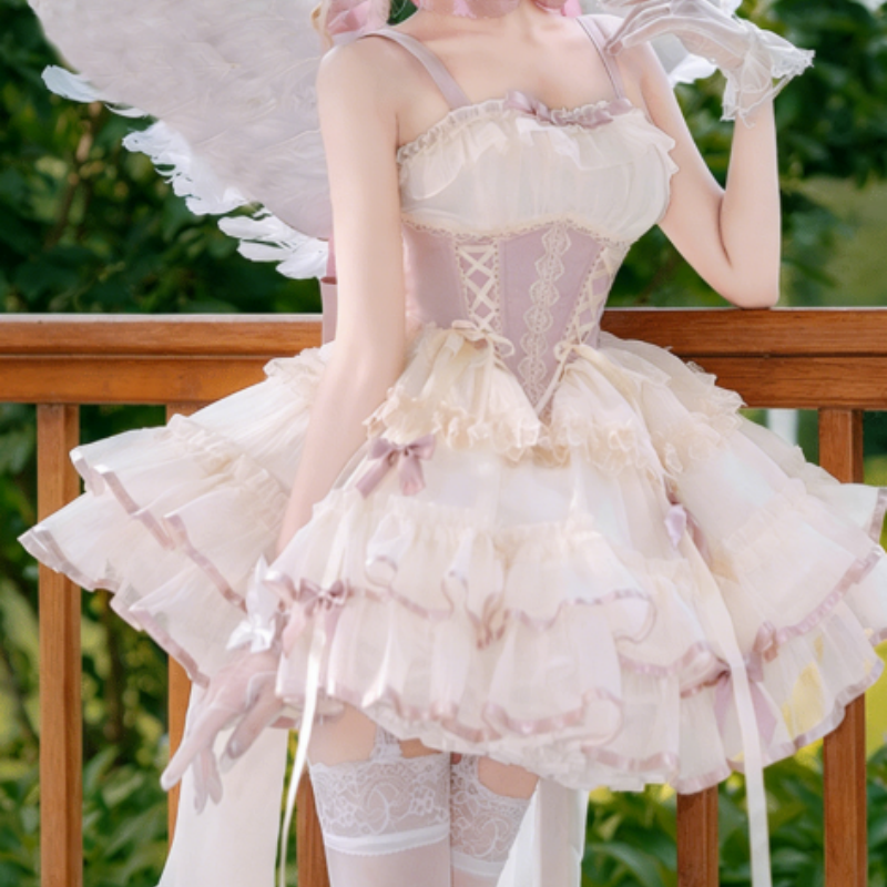 Robe Lolita Style Ballet Court Manches Courtes Dentelle Jupe à Multi couches