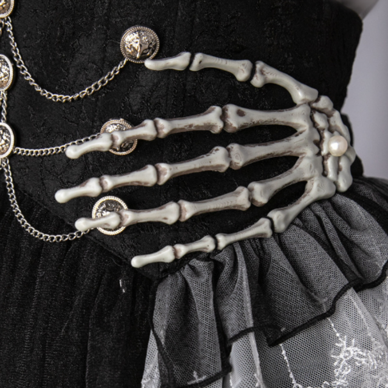 Ensemble Gothique Lolita Noir Élégie Robe à Volants Corset Style Sombre Raffiné