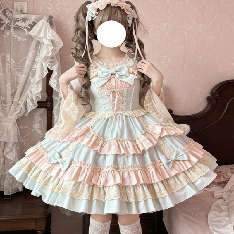 Robe Lolita Sweet à Volants et Nœuds Papillon Parfaite pour les Théâtres de Thé