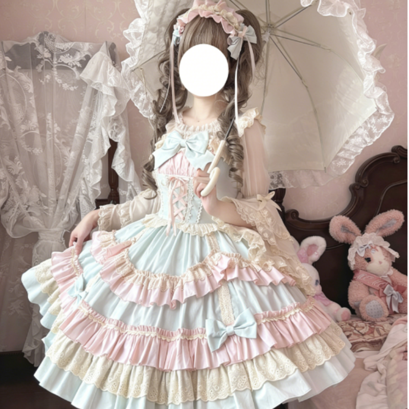 Robe Lolita Sweet à Volants et Nœuds Papillon Parfaite pour les Théâtres de Thé