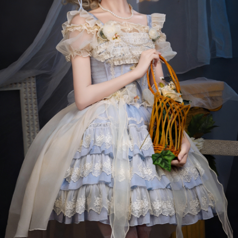 Robe Lolita courte balletcore, manches courtes avec volants, style sweet frais
