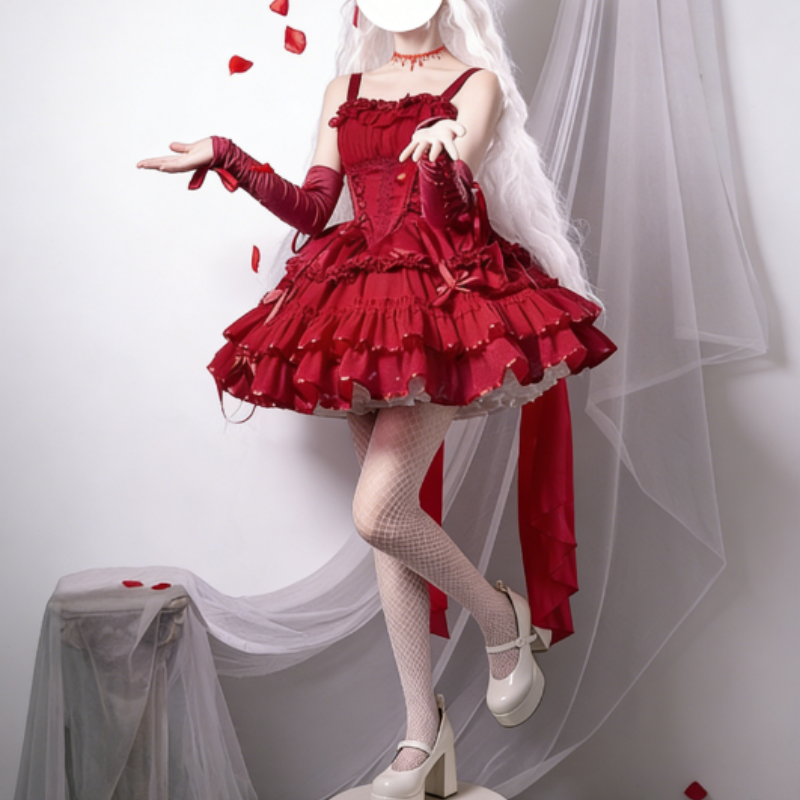 Robe Lolita Style Ballet Court Manches Courtes Dentelle Jupe à Multi couches