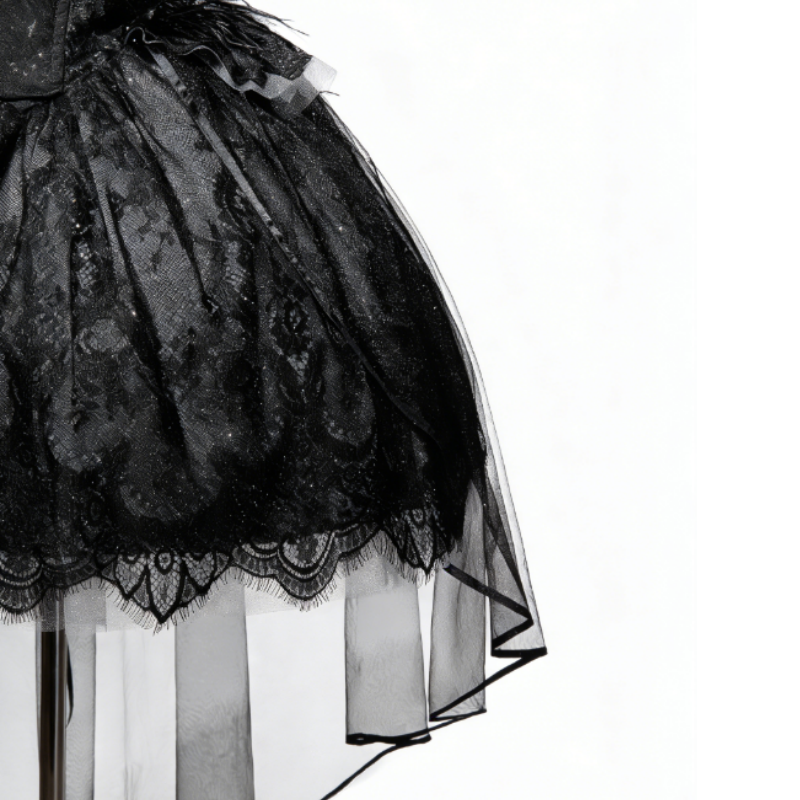 Robe Lolita Gothique Taille Haute avec Traîne Tulle Tenue Lolita Noire pour Événements