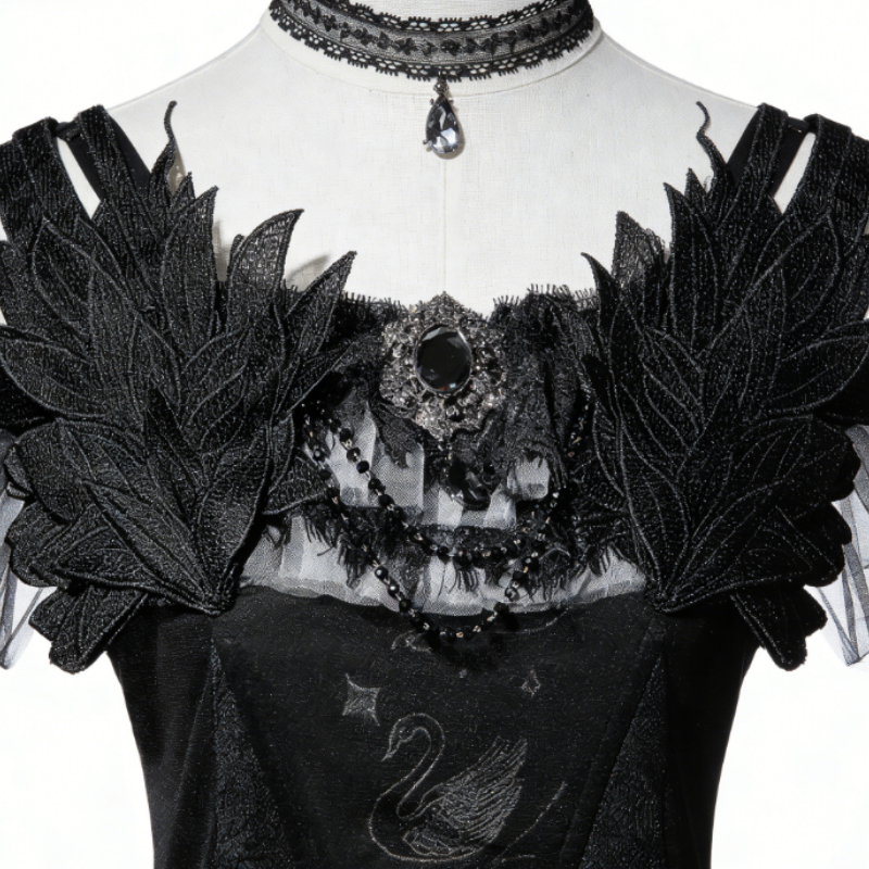 Robe Lolita Gothique Taille Haute avec Traîne Tulle Tenue Lolita Noire pour Événements