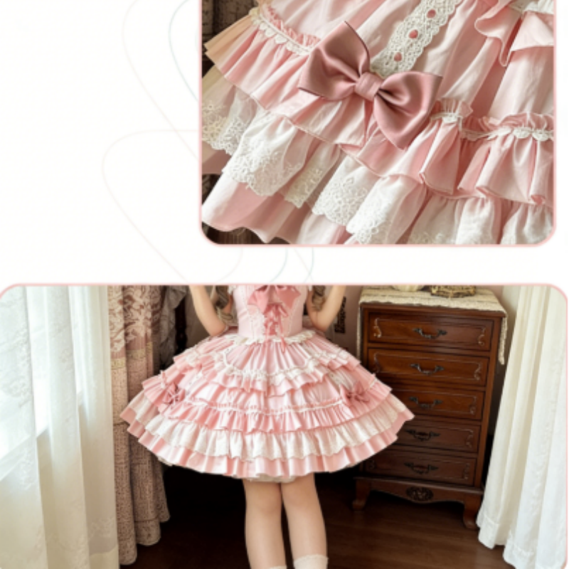 Robe Lolita Sweet à Volants et Nœuds Papillon Parfaite pour les Théâtres de Thé