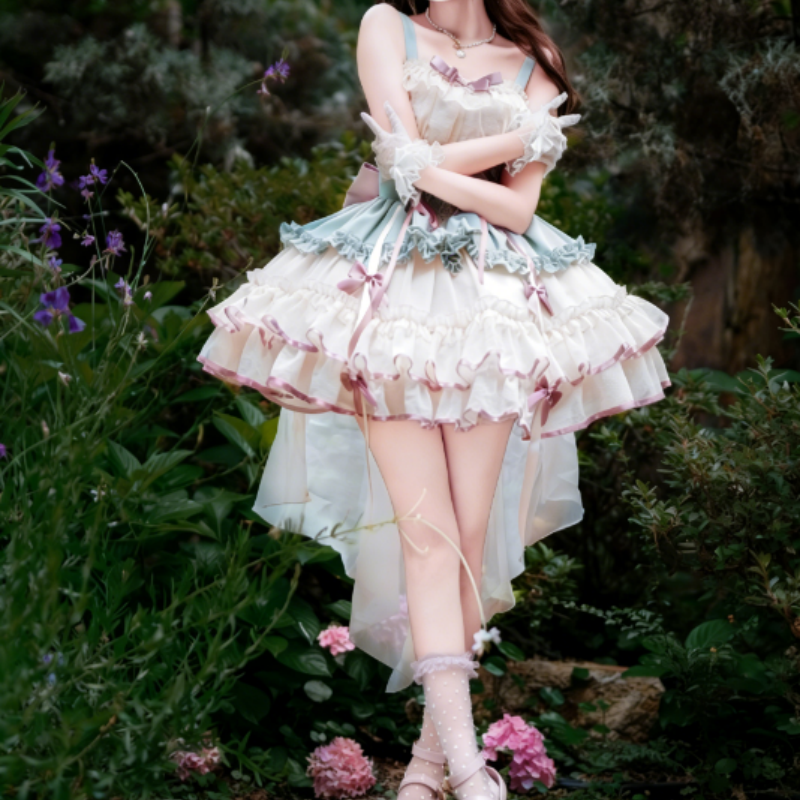 Robe Lolita Style Ballet Court Manches Courtes Dentelle Jupe à Multi couches