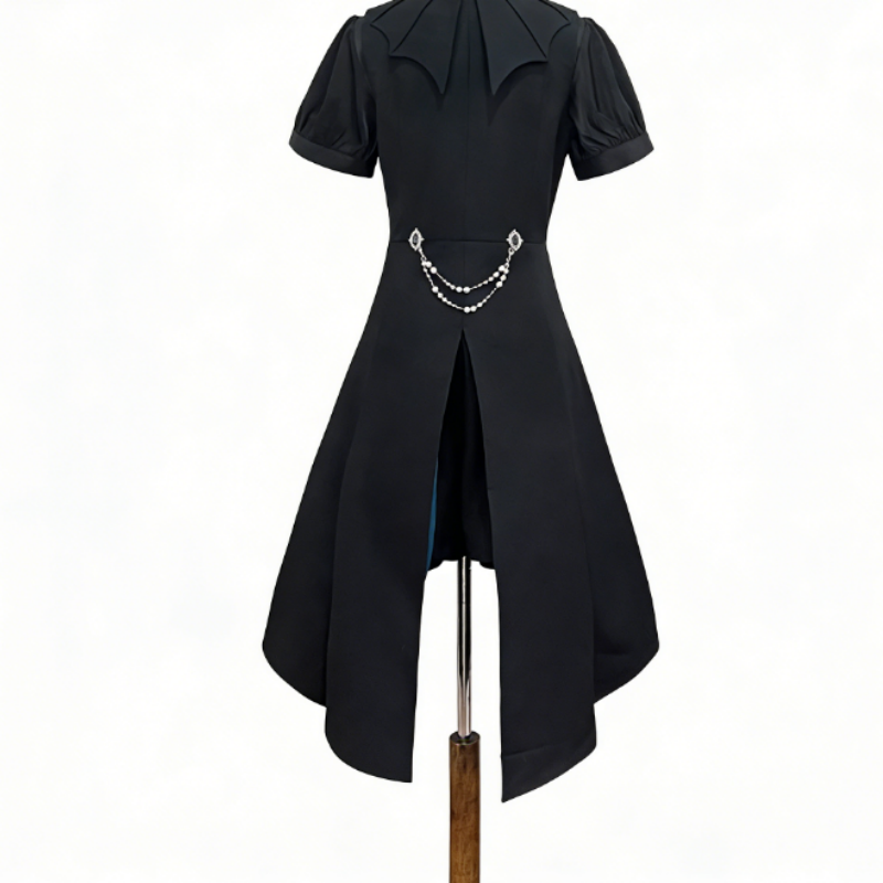 Robe Gothique Noir Émeraude Manteau-Robe Asymétrique avec Détails de Volants