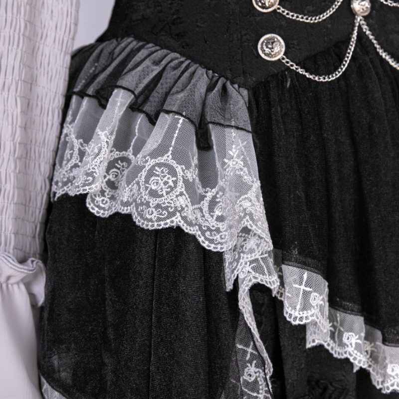 Ensemble Gothique Lolita Noir Élégie Robe à Volants Corset Style Sombre Raffiné