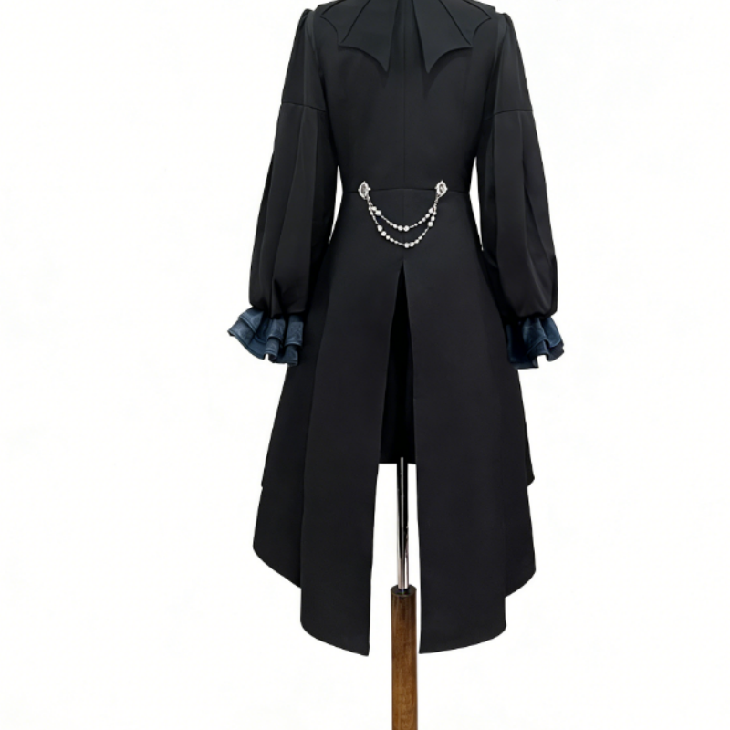 Robe Gothique Noir Émeraude Manteau-Robe Asymétrique avec Détails de Volants