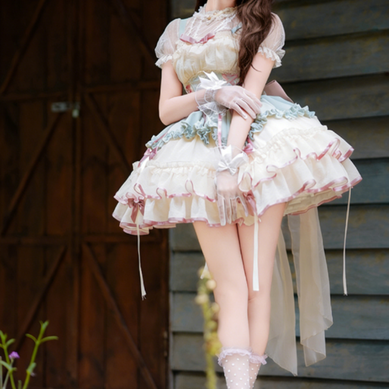 Robe Lolita Style Ballet Court Manches Courtes Dentelle Jupe à Multi couches