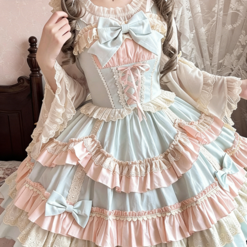 Robe Lolita Sweet à Volants et Nœuds Papillon Parfaite pour les Théâtres de Thé