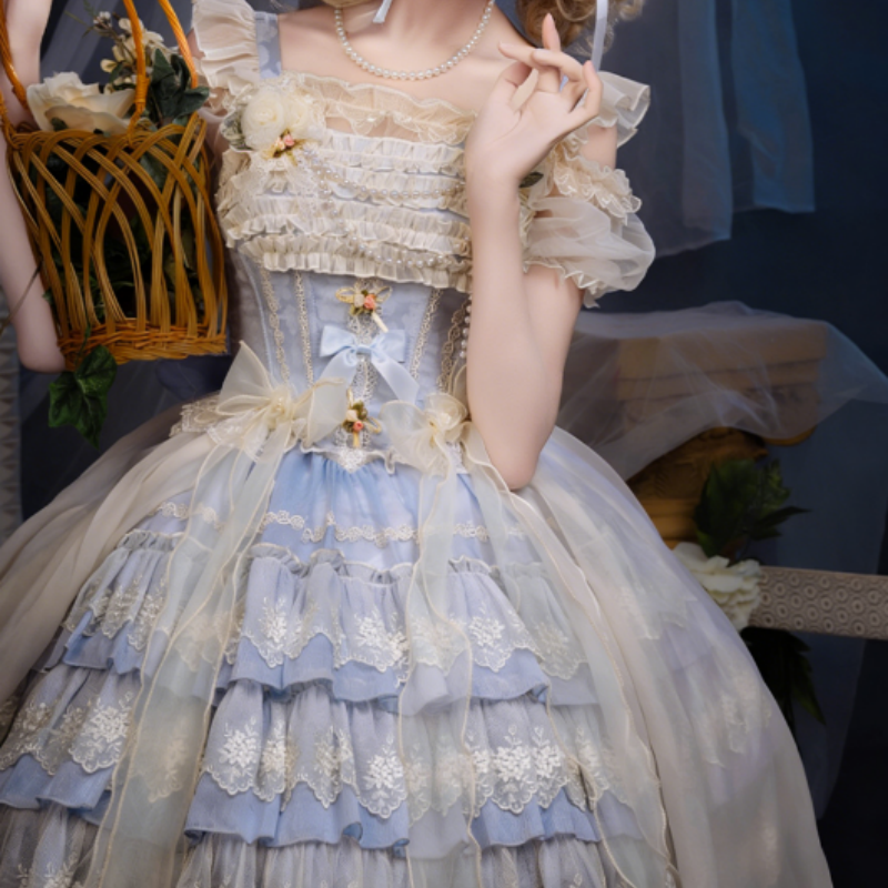 Robe Lolita courte balletcore, manches courtes avec volants, style sweet frais