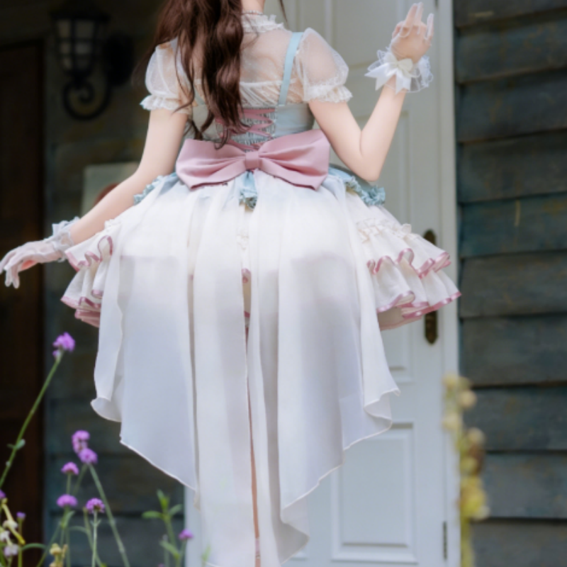 Robe Lolita Style Ballet Court Manches Courtes Dentelle Jupe à Multi couches
