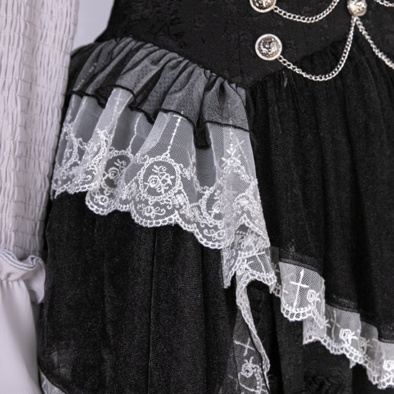 Ensemble Gothique Lolita Noir Élégie Robe à Volants Corset Style Sombre Raffiné