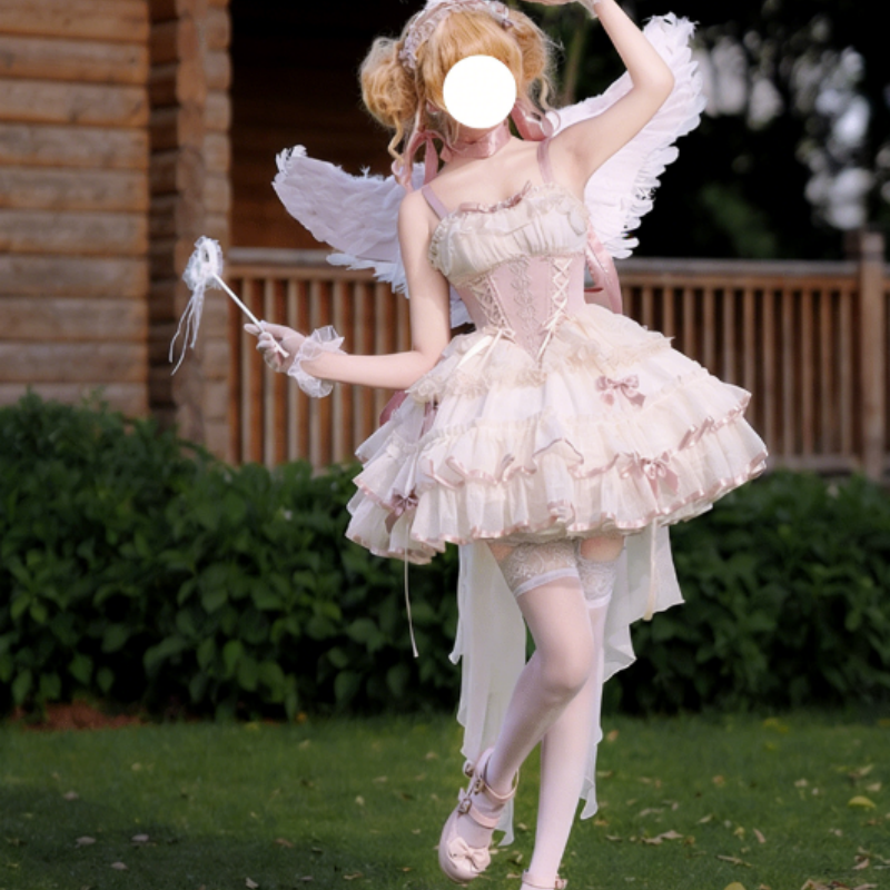 Robe Lolita Style Ballet Court Manches Courtes Dentelle Jupe à Multi couches