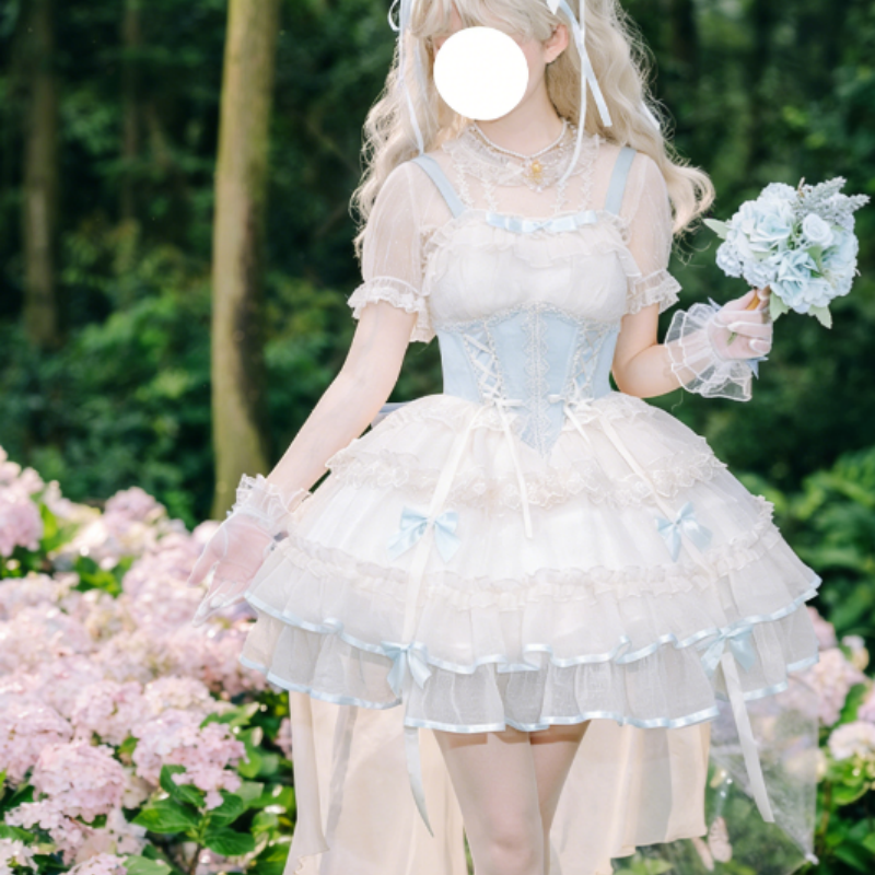 Robe Lolita Style Ballet Court Manches Courtes Dentelle Jupe à Multi couches